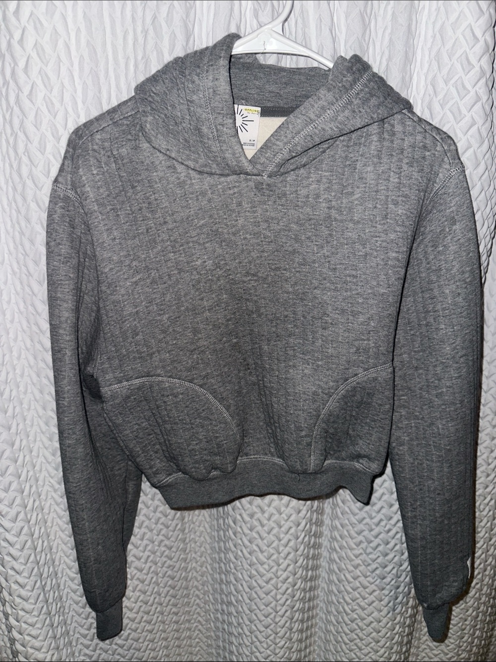aerie Quilted Gray Hooded Pullover